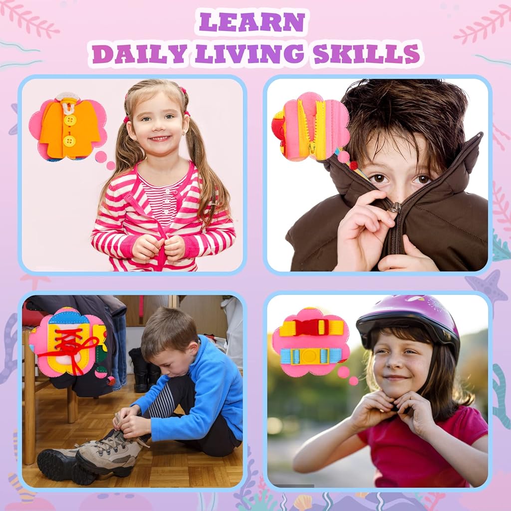 PATPAT® Busy Book for Toddlers Aged 2-3 Years Old Cartoon Mermaid Felt Busy Book Montessori Based Activity Book for Motor Skill Development Travel Portable Busy Book Life Skill Learning Toy Book PATPAT® Busy Book for Toddlers Aged 2-3 Years Old Cartoon Mermaid Felt Busy Book Montessori Based Activity Book for Motor Skill Development Travel Portable Busy Book Life Skill Learning Toy Book